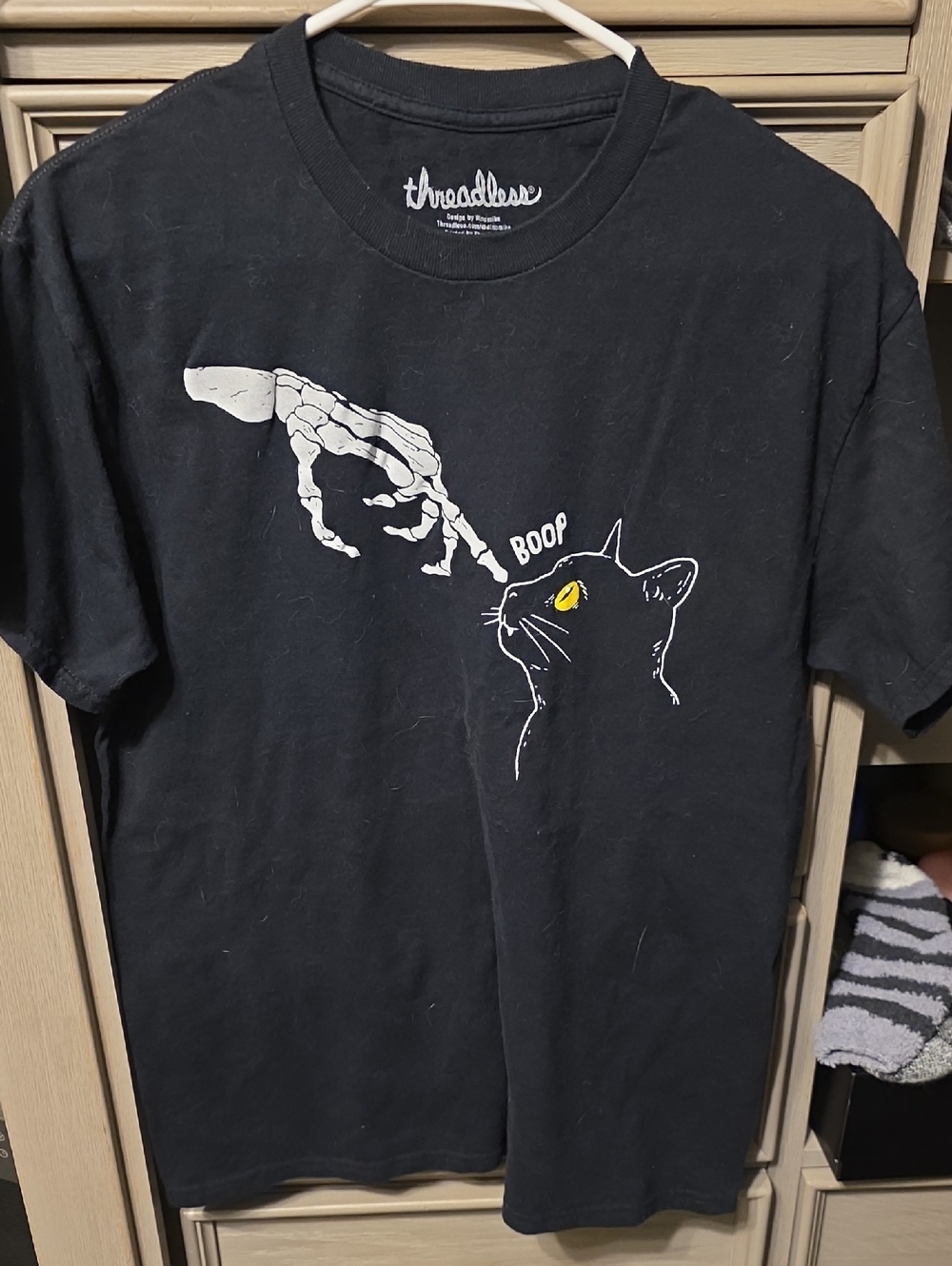 Threadless Black Tee with Cat 'Boop' Graphic